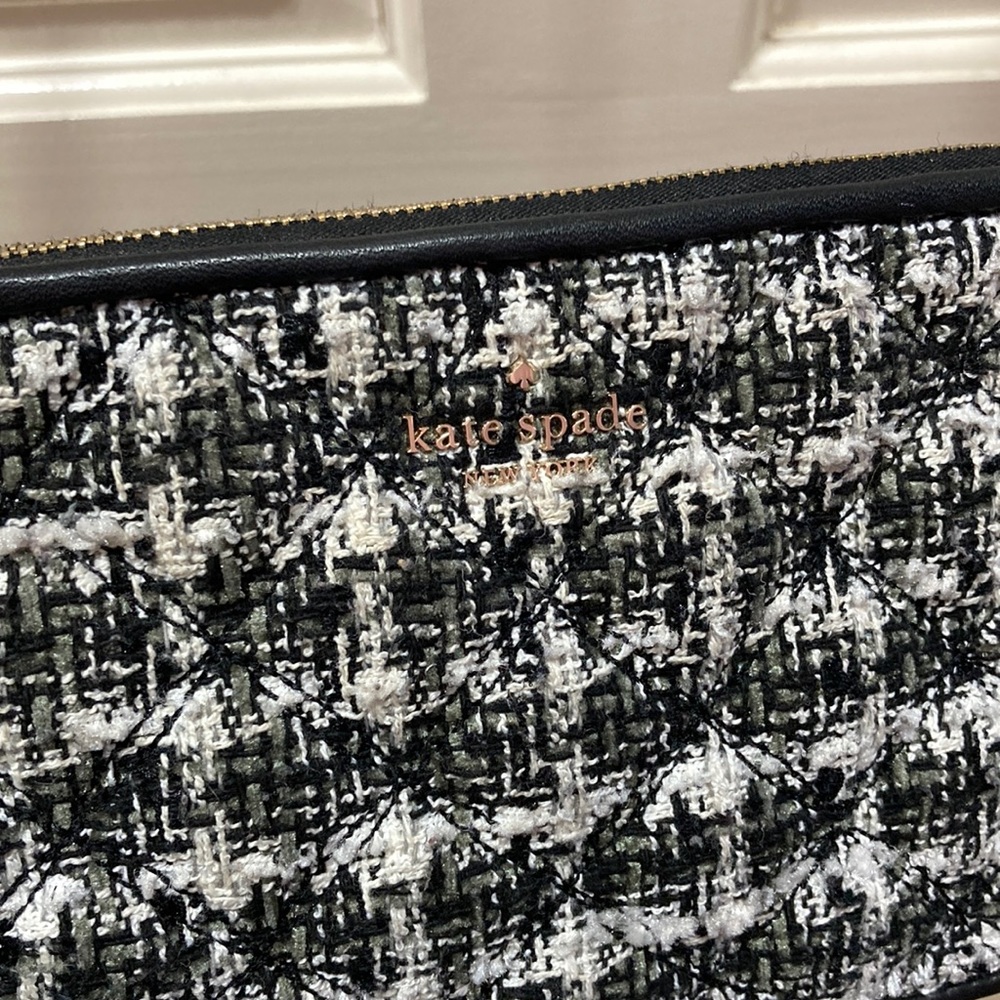 Kate Spade Black Natalia Double Zip Tweed Crossbody Purse Bag - Picture 3 of 16